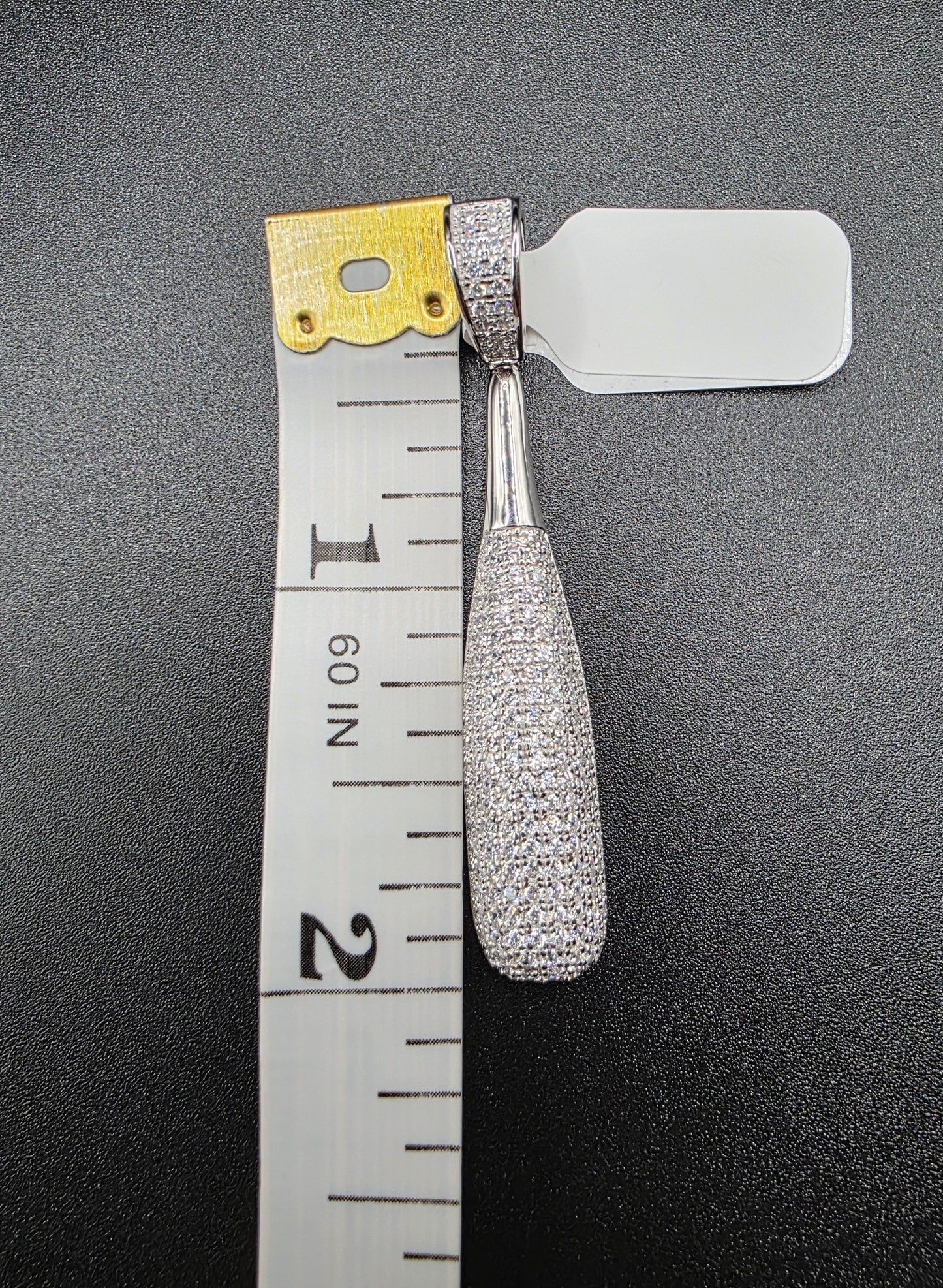 Rhodium Plated 925 Sterling Silver CZ Baseball Bat Hip Hop Pendant