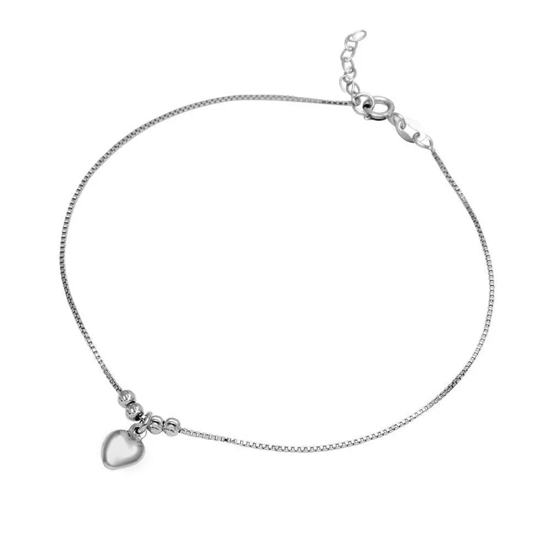 925 Sterling Silver Dangling Heart Anklet