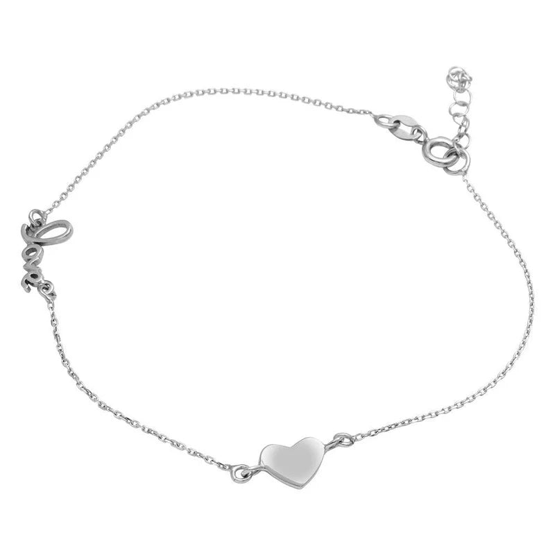 925 Sterling Silver Love and Heart Anklet