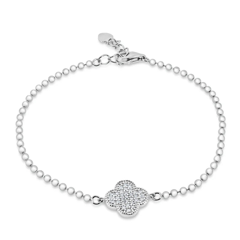 925 Sterling Silver Bead Flower CZ Bracelet