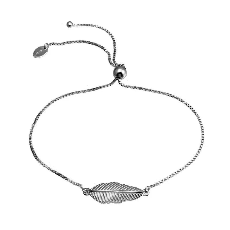 925 Sterling Silver Leaf Lariat Bracelet