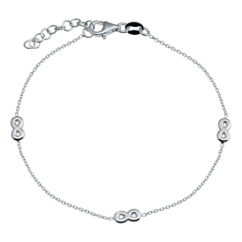 925 Sterling Silver Single Strand Bracelet with 3 Infinity Element..