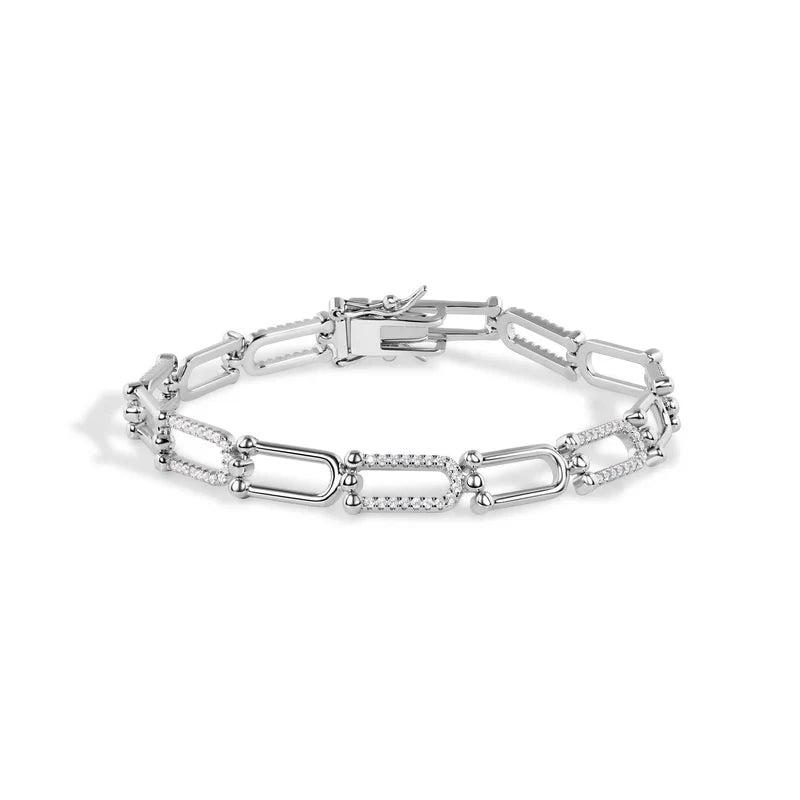 925 Sterling Silver U Link Clear CZ Tennis Bracelet