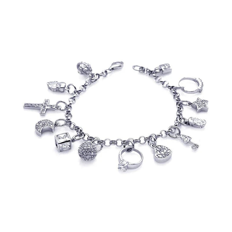Silver 925 Multiple Charm Bracelet