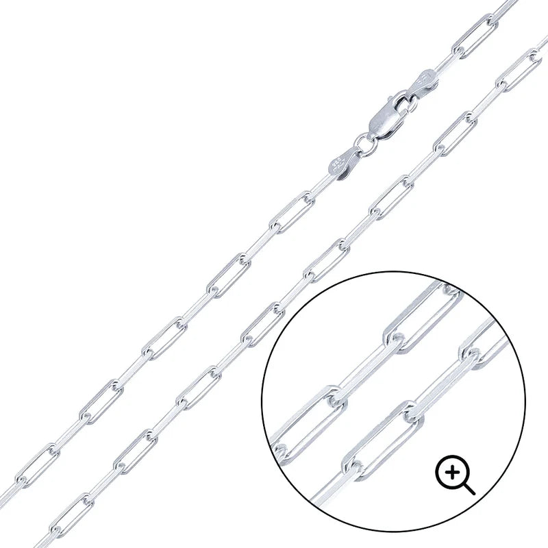 2.9MM 925 Sterling Silver Diamond Cut Paperclip Link Chain