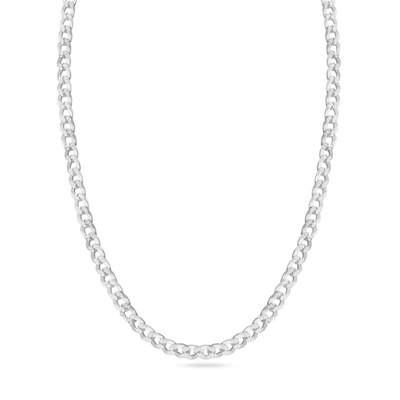 2.8MM 925 Sterling Silver Curb 1 Side Diamond Cut 1 Side Plain Chain