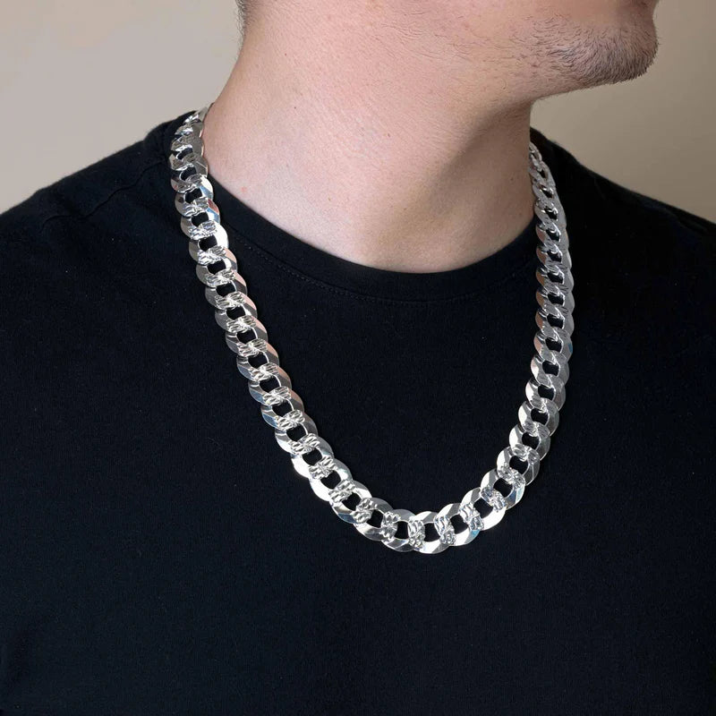 13MM 925 Sterling Silver 1 Side Diamond Cut 1 Side Plain Chain