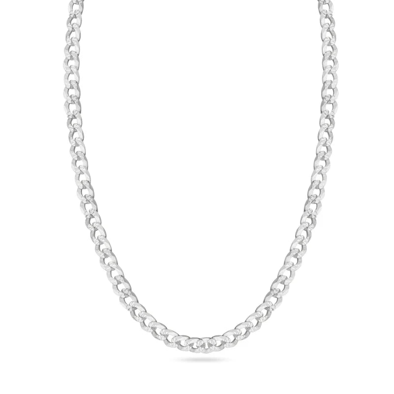 4.5MM 925 Sterling Silver Curb 1 Side Diamond Cut 1 Side Plain Chain