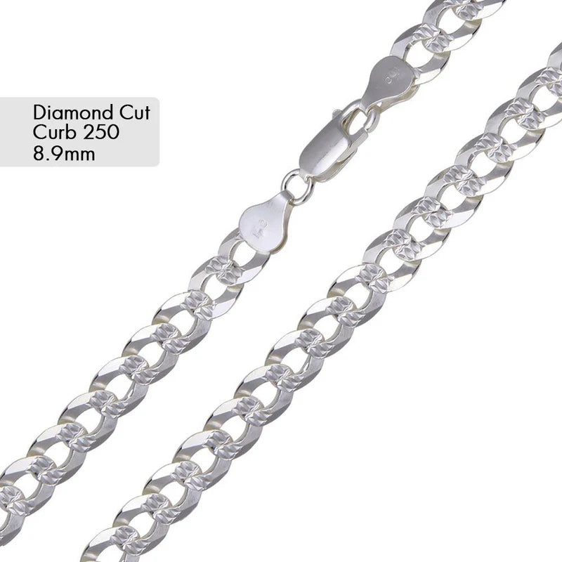 8.9MM Curb 1 Side Diamond Cut 1 Side Plain Chain