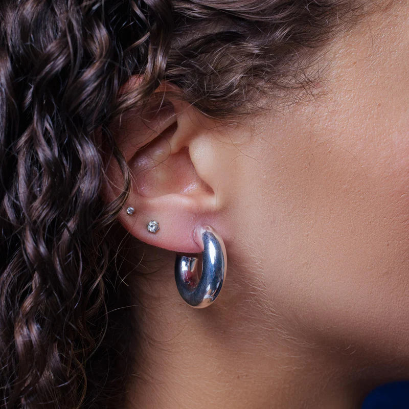 925 Sterling Silver High Polished Puffed 4mm Thick Hoop Earring