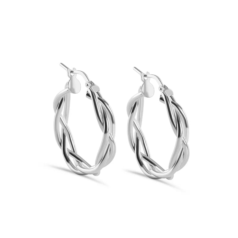 925 Sterling Silver High Polished Weave Hoop Earrings