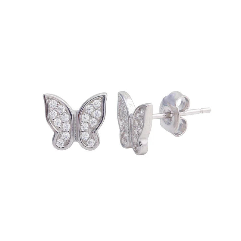 925 Sterling Silver Butterfly CZ Stud Earrings