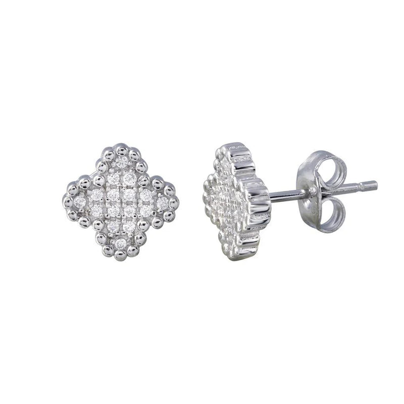 925 Sterling Silver Clover CZ Stud Earrings