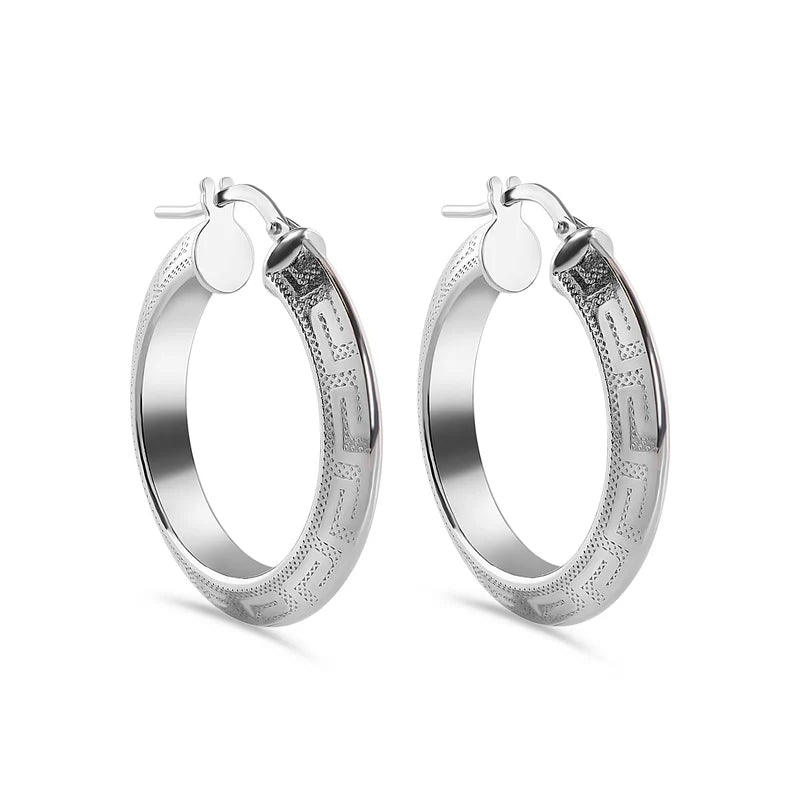 925 Sterling Silver Greek Key 4.3mm x 3.7mm Latch Earring