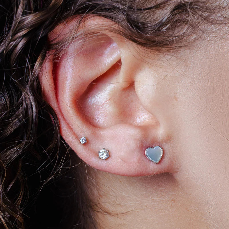 925 Sterling Silver MOP Heart Stud Earrings