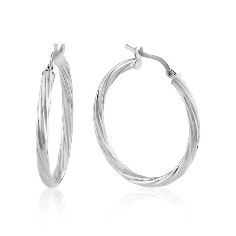 925 Sterling Silver Silver Twisted 3mm Hoop Earrings