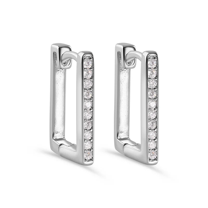 925 Sterling Silver Square Clear CZ Latch Lock Earring