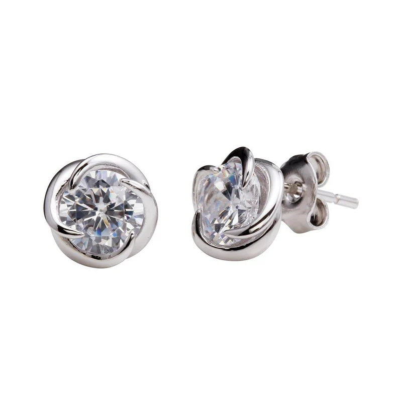 925 Sterling Silver Stud Rose Earrings with CZ Center