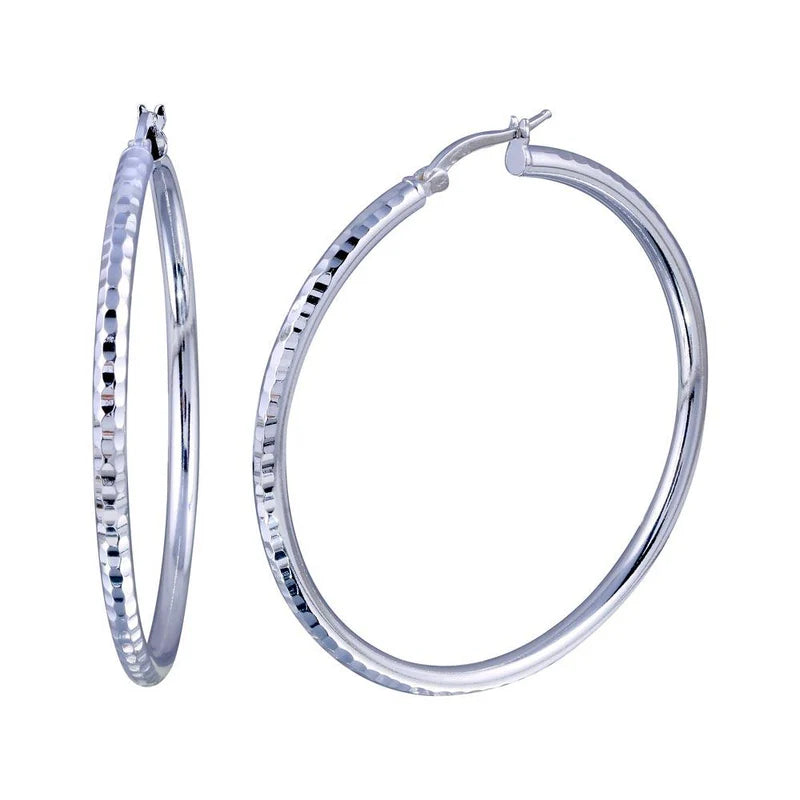 925 Sterling Silver Diamond Cut Hoop Earrings 3mm Wide