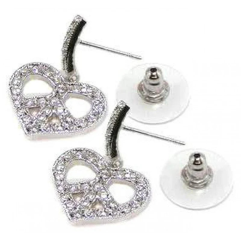 925 Sterling Silver Clear CZ Open Peace Heart Dangling Stud Earring