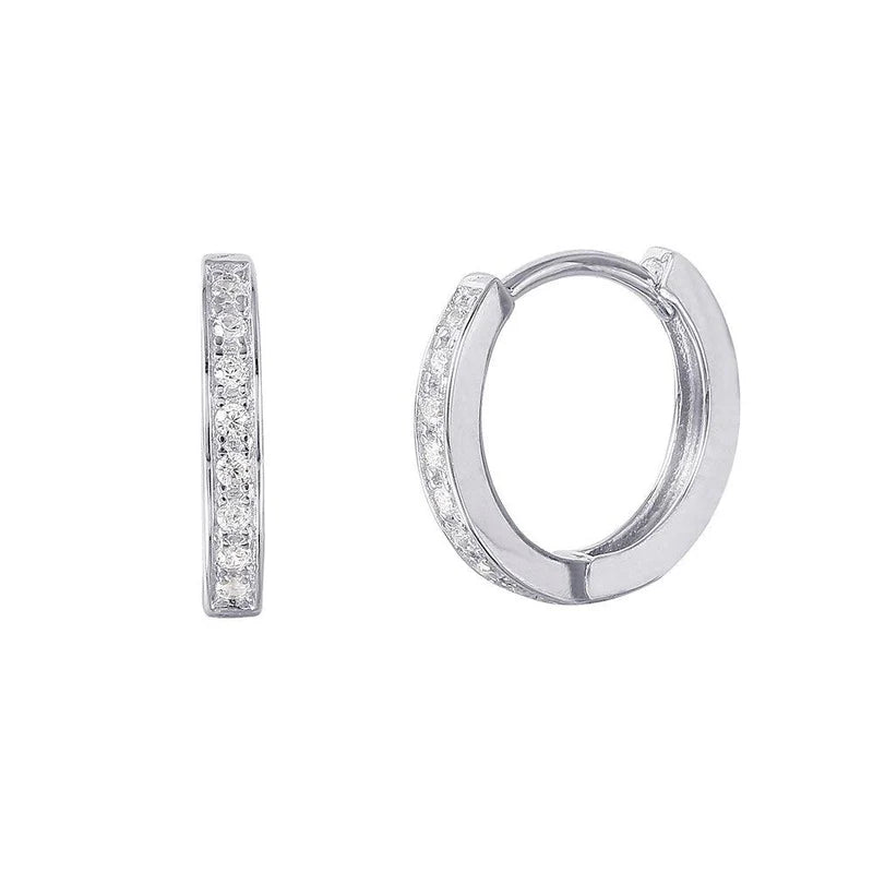 925 Sterling Silver Rhodium Plated Huggee Hoop Earrings with CZ