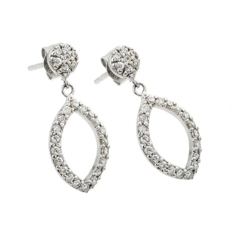 925 Sterling Silver Open Marquise CZ Dangling Earrings
