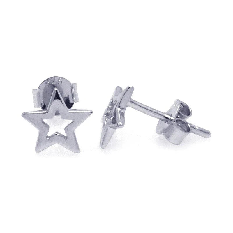 925 Sterling Silver Open Star Post Earrings
