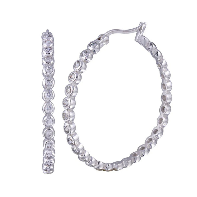 925 Sterling Silver Round CZ Hoop Earrings