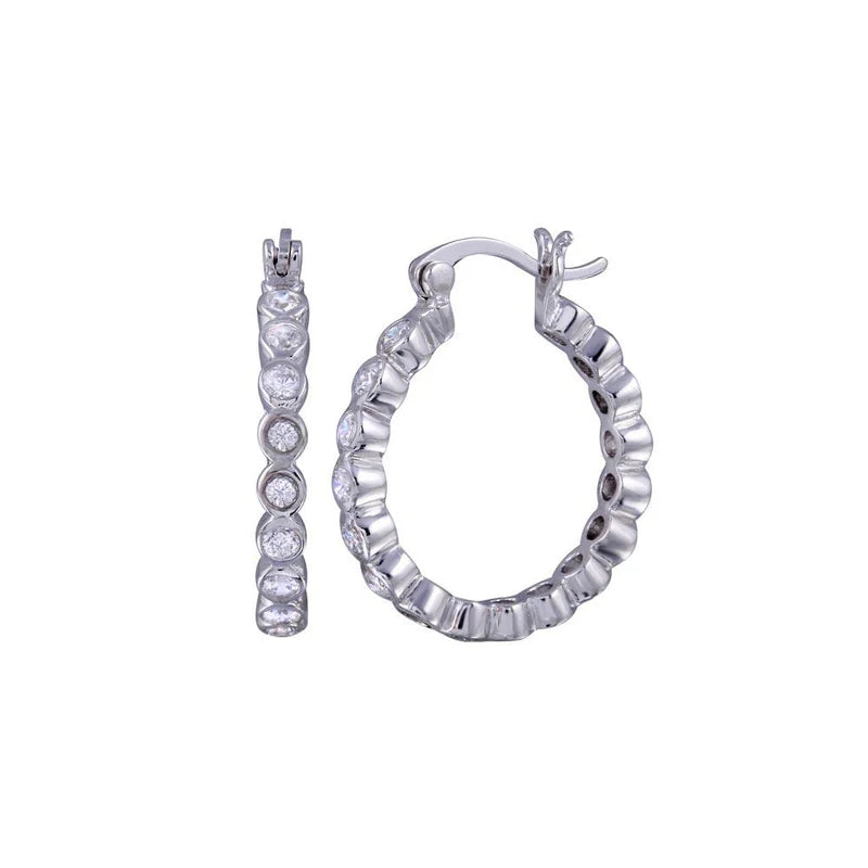 925 Sterling Silver Round CZ Huggie Hoop Earrings