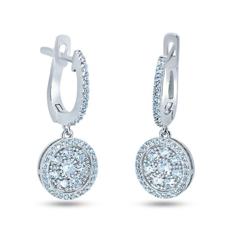 925 Sterling Silver Dangling CZ Encrusted Disc Hoop Earrings