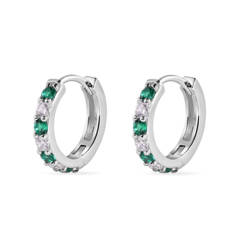 925 Sterling Silver Clear CZ Huggie Earring 12.6mm