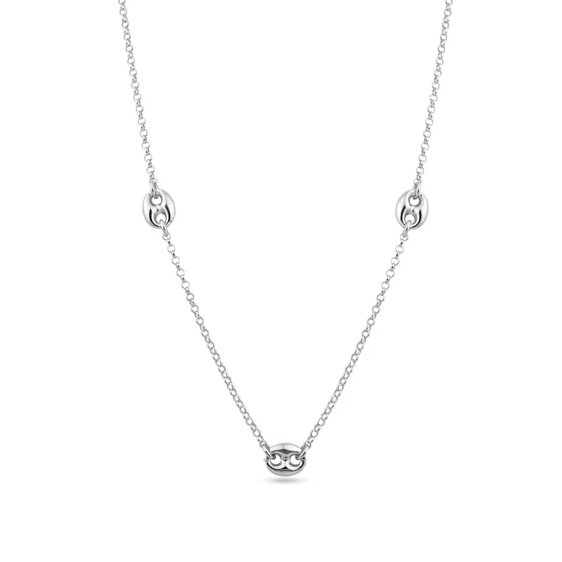 925 Sterling Silver 3 Puffed Mariner Adjustable Link Necklace