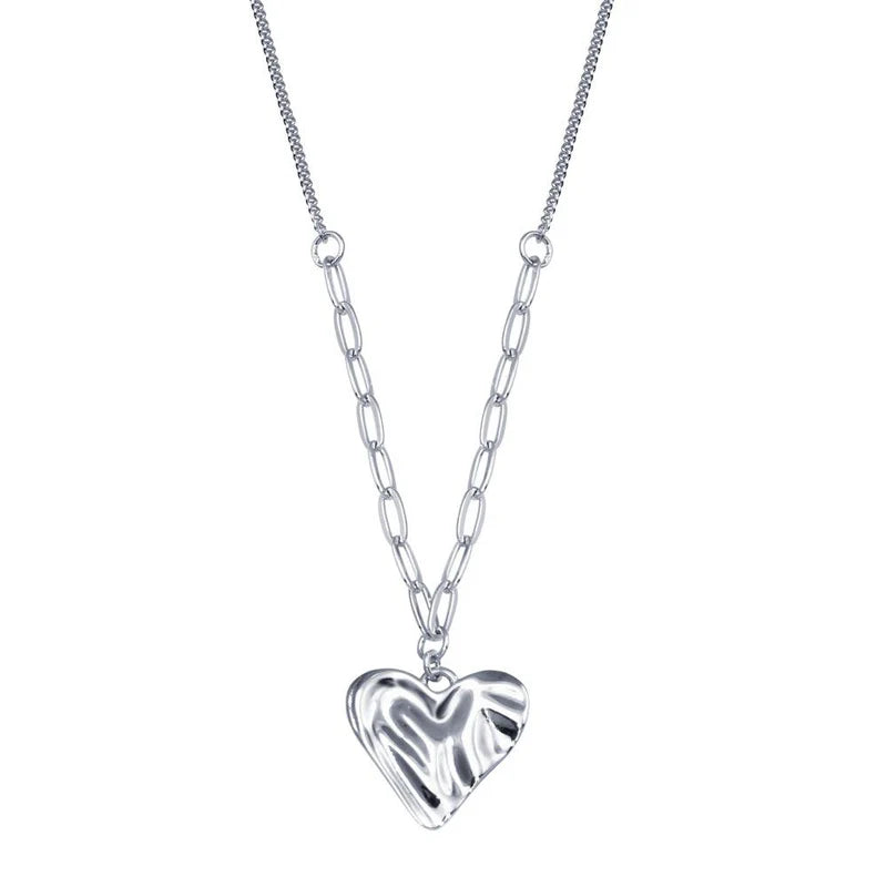 925 Sterling Silver Creased Heart Necklace