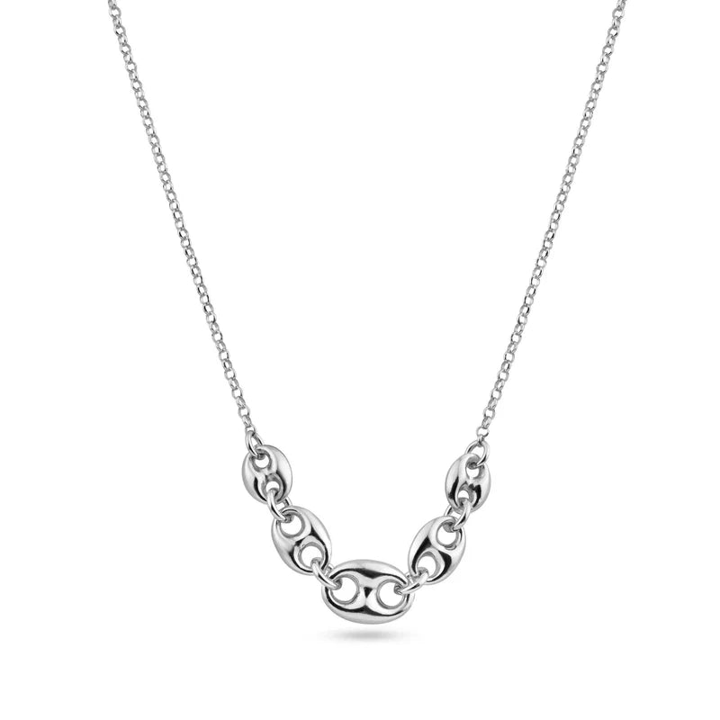 925 Sterling Silver Puffed Mariner Adjustable Link Necklace