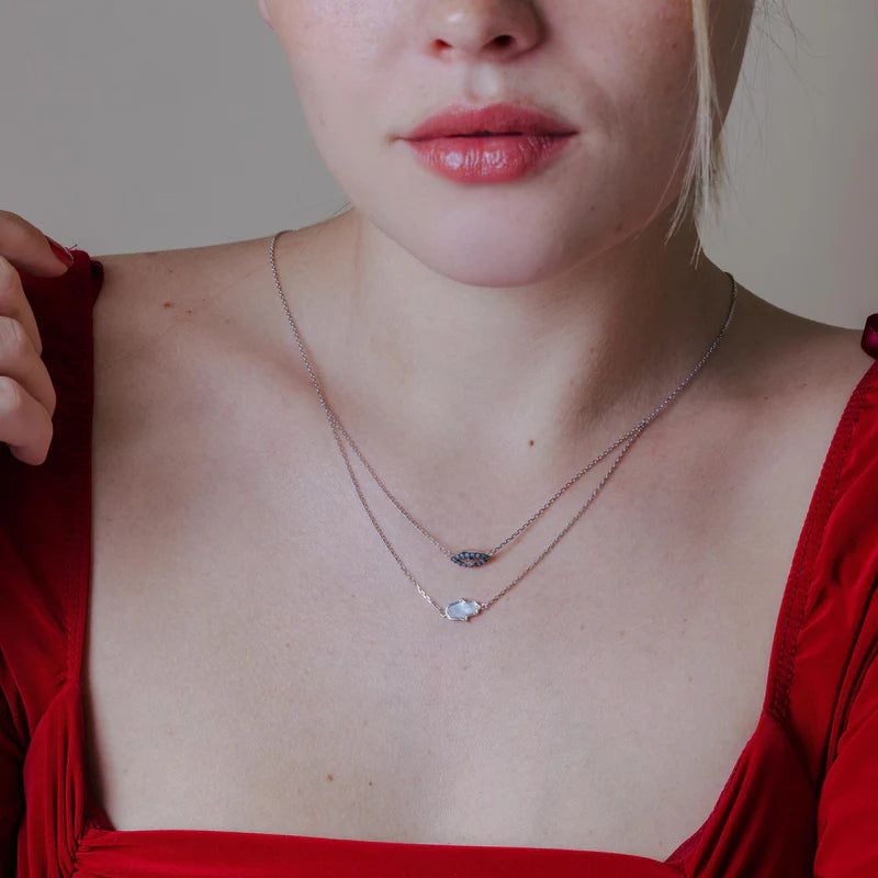 925 Sterling Silver Hamsa Hand and Evil Eye Necklace