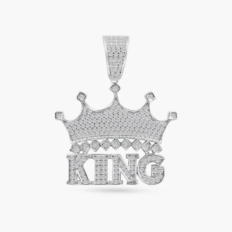 925 Sterling Silver Crown King Clear CZ Pendant