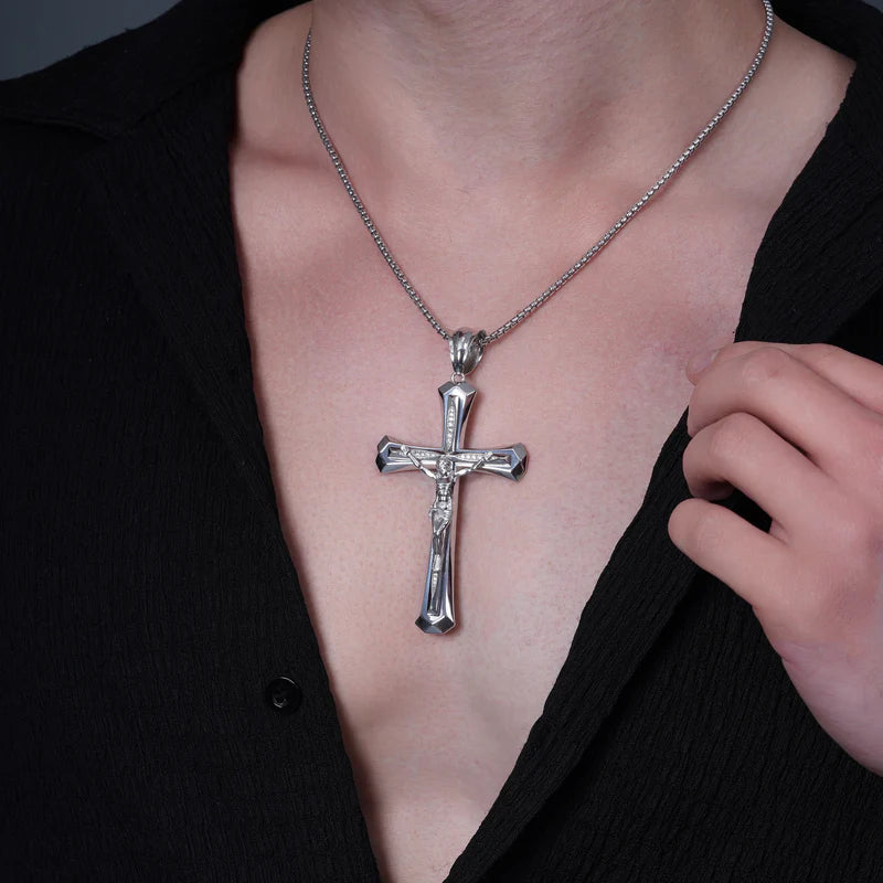 925 Sterling Silver Jesus Christ Cross Crucifix 46.5mm x 76.5mm Clear CZ Pendant