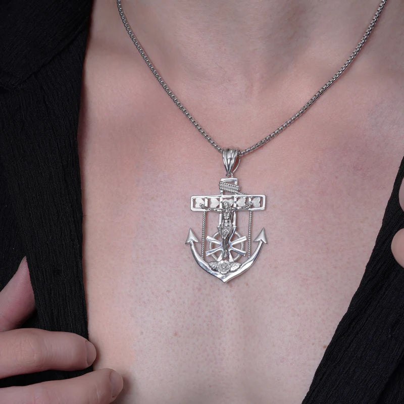 925 Sterling Silver Mariner Anchor Cross 40.1mm x 51.7mm Pendant