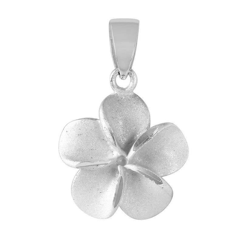 925 Sterling Silver Small Diamond Cut Satin Finish Flower Pendant