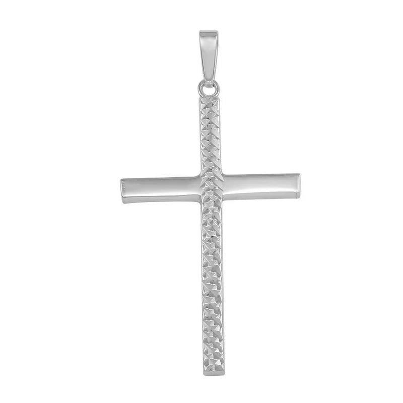 925 Sterling Silver High Polished Textured Cross Pendant