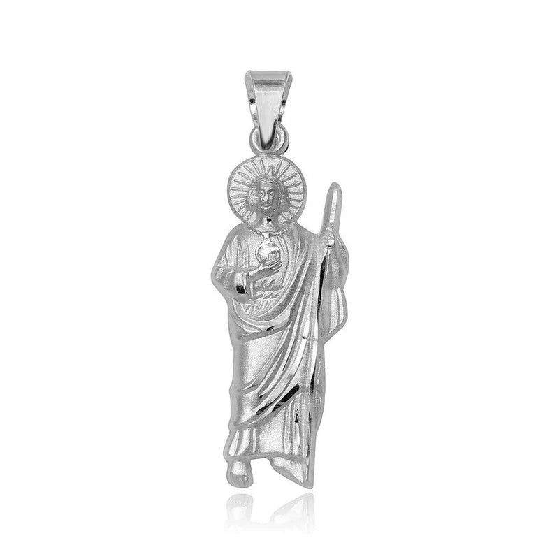 925 Sterling Silver High Polished Medium St. Jude Charm Pendant
