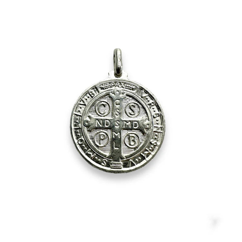 925 Sterling Silver High Polished Saint Benedict Medallion 25mm Pendant