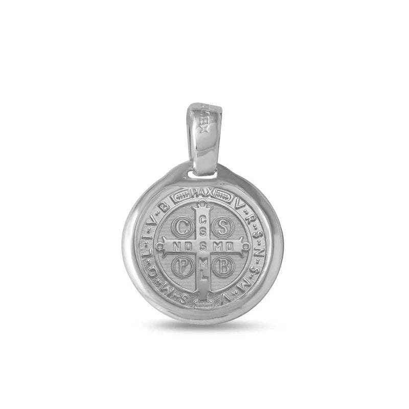 925 Sterling Silver High Polished Saint Benedict Medallion 13mm Pendant