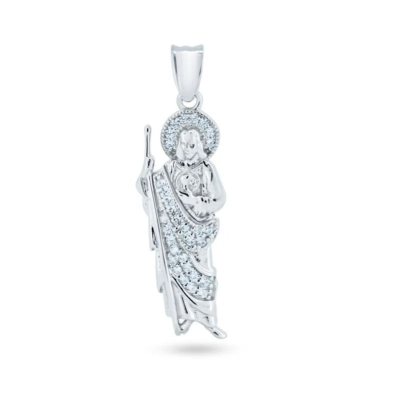 Rhodium Plated 925 Sterling Silver CZ St Jude Pendant