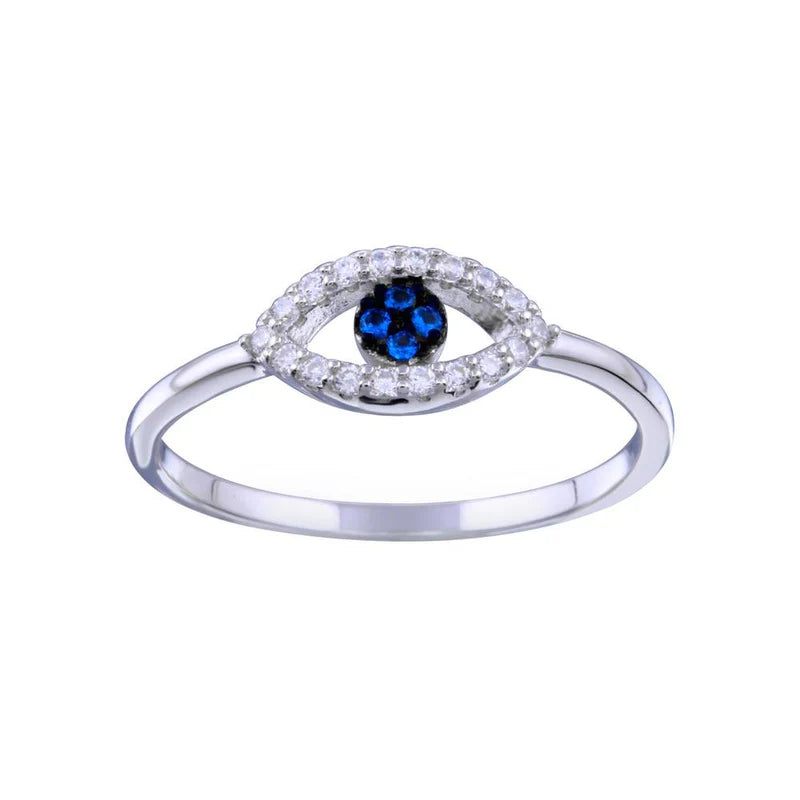 925 Sterling Silver Blue and Clear CZ Evil Eye Ring