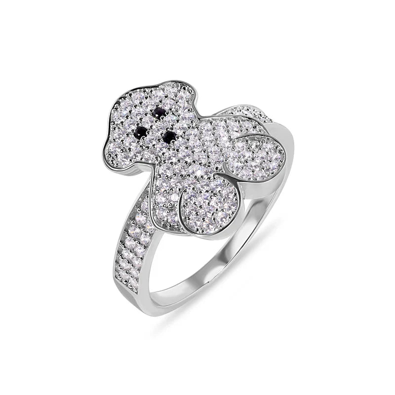 925 Sterling Silver Teddy Bear Clear CZ Studded 15.5mm Ring
