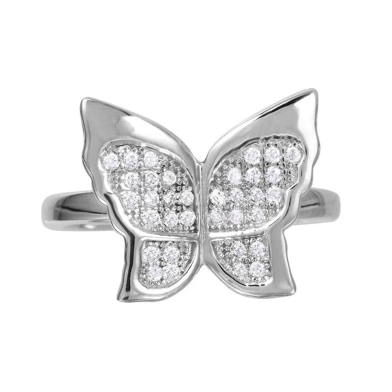 925 Sterling Silver Butterfly Ring with Micro Pave CZ Stones