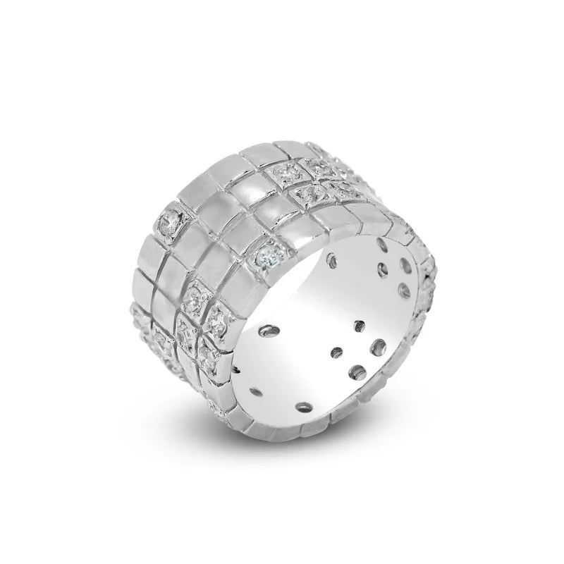 925 Sterling Silver Clear CZ Grid Ring