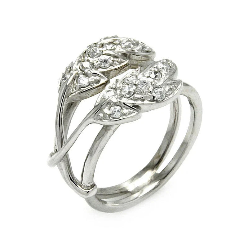 925 Sterling Silver CZ Double Leaf Ring