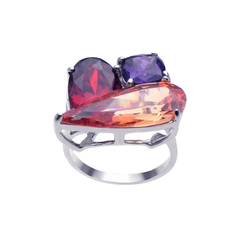 925 Sterling Silver Multi Colored CZ Shaped Ring